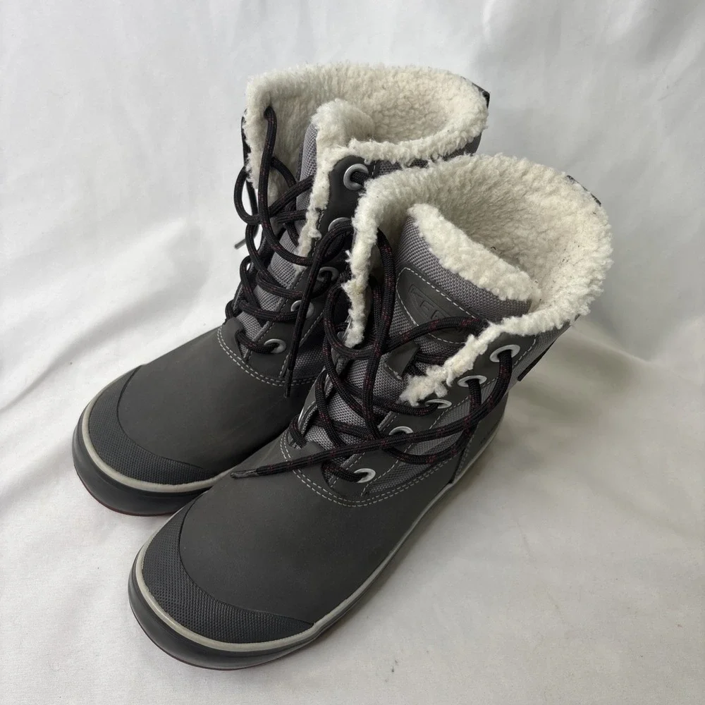KEEN Elsa Waterproof Winter Boots Women's 5‎ Gray Fleece Lined Lace Up Gorpcore